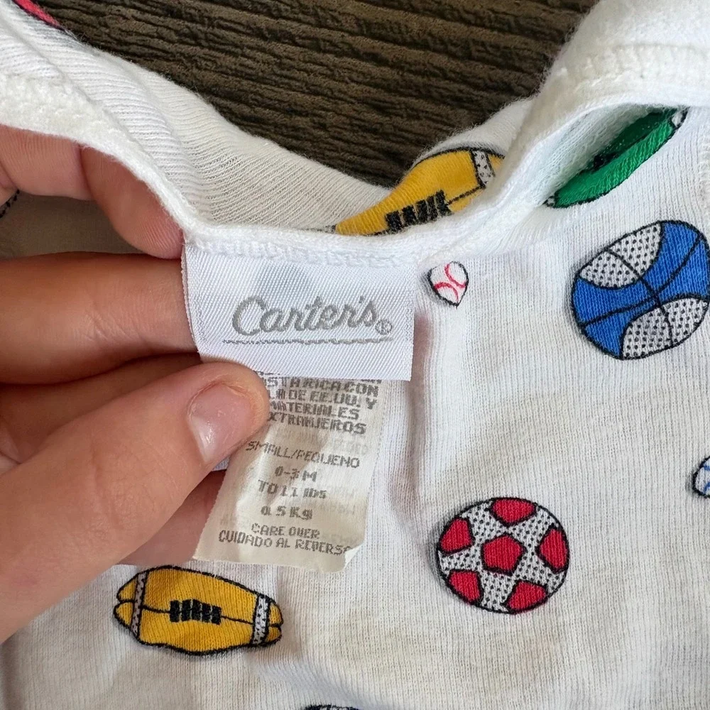 Carters Baby Boys Sports Ball Print Bodysuit White Short Sleeve 0-3 Months Vtg